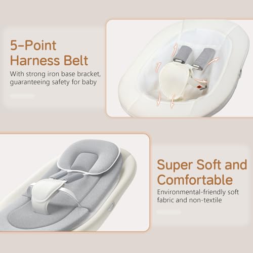 Image of Baby Swing for Infants, Portable Electric Baby Swings with Bluetooth, 5 Swing Speed, 10 Melodies, 5-Point Harness, Remote Control & Touch Panel - Infant Swing for Indoor & Outdoor Use, Wood Grain