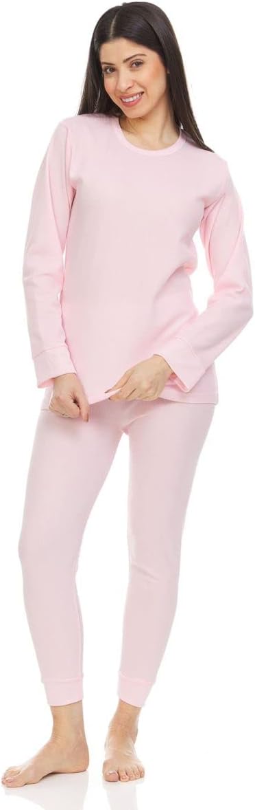 BILLIONHATS 6 Pack of 2pc Thermal Sets for Woman, Base Layer Long Johns Underwear, Top & Bottom, Cotton, Solid Colors