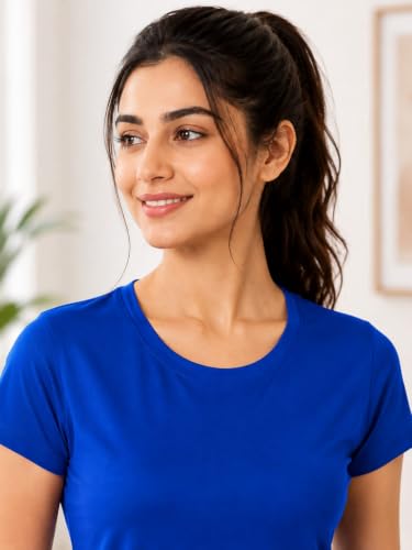 Image of Women Polyester Stretch Regular Fit Round Neck Half Sleeve T-Shirt (Pack of 1)