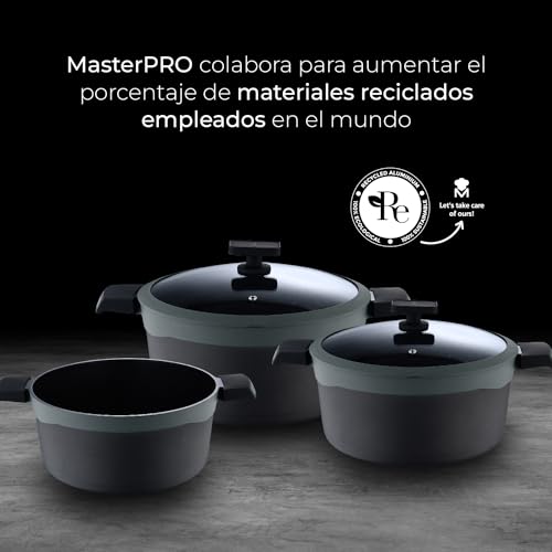 Miniatura 6 de Masterpro Gastro Reeco Cacerola Antiadherente 24 Cm De Diámetro Indicador De Temperatura Aluminio Fundido Reciclado Con Mango Soft Touch Para Todo Tipo De Cocinas