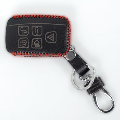 Image of Leather Smart Car Key Cover Case with Metal Hook Keychain for Range Rover Old (Black)
