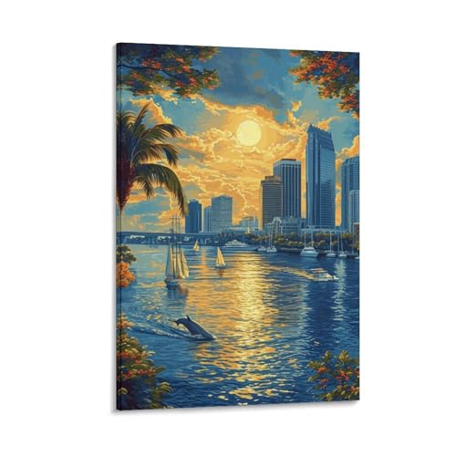 Tableau Sunset over The Harbour habiller un mur vide toile couloir 40x60cm