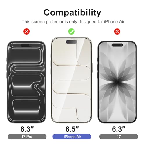 Image of NEW'C 3x Screen Protector for iPhone Air (6.5 inches)+ 3x Camera Lens Protector, Sensor Protection, Case Friendly Tempered Glass Film, Ultra Resistant, Easy installation tool include