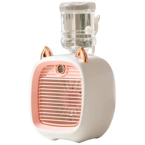 Portable Air Cooler, USB Personal Air Conditioner Fan and Humidifier, Rechargeable Air Conditioner with 3 Wind Speeds, Desktop Mini Air Cooler for Bedroom, Office, Home (Pink)