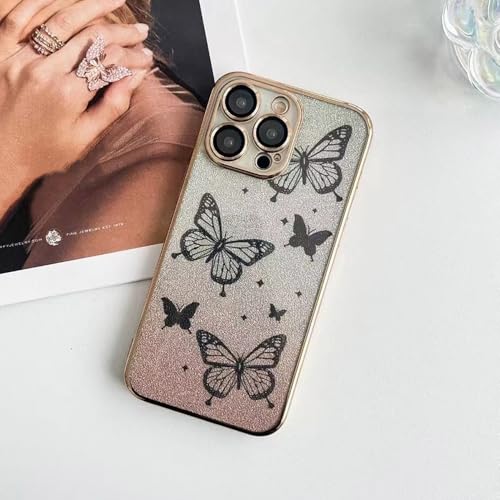 Coque iPhone 12 paillettes dorées avec protection d'objectif intégrée contre les chocs