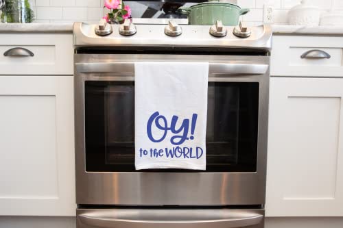 Handmade Funny Kitchen Or Bathroom Towel - Oy To The World - 100% Cotton Funny Flour Sack Hand Towel For Kitchen - 28X28 Inch Perfect For Christmas-Hanukkah-Jewish Gift For The Holidays #TOP3
