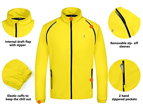 Little Donkey Andy Men's Quick-Dry Running Jacket, Convertible Upf 50+ Cycling Jacket Windbreaker With Removable Sleeves, Yellow Size M #TOP3