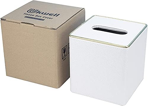 Ukwell Square Tissue Box Cover Faux Leather Tissue Paper Holder Modern White Pearl Design for Bathroom Vanity Countertop, Bedroom Dresser, Night Stand, Desk and Table