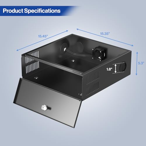 Heavy Duty DVR Lock Box, 15\" x 15\" x 5\" DVR/NVR Security Lock Box with AC Fan & Removable Lid - Equipment Storage Cabinet for CCTV Security Systems, Black