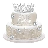 Otuuz 8 Pcs Silver Queen Crown Birthday Cake Topper for Women Rhinestone Crystal Tiara Wedding Happy Birthday Cake Decoration Foam Balls Decor for Queen Princess Party Photo Props