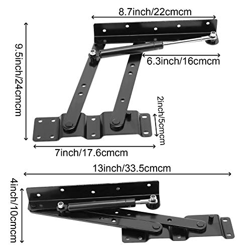 ZEONHEI 1 Pair 50kg/100lbs Folding Lift up Top Table, 150N Gas Hydraulic Hinge Hardware, Lifting Frame Desk Mechanism Spring Hinge Bracket with 30 Screws, Tea Coffee Table Furniture Accessories - Thumbnail 2