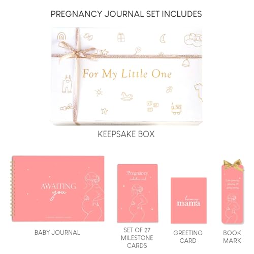 Image of Chaarpaai Pregnancy Journal for Pregnant Women | Awaiting You Pregnancy Planner | 27 Milestone Cards with 100 GSM Pages | Journal for Expecting Moms with Keepsake Box (Pink)
