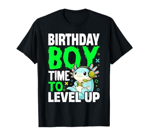 Axolotl Birthday Boy Time to Level Up Gamer Birthday Kid T-Shirt
