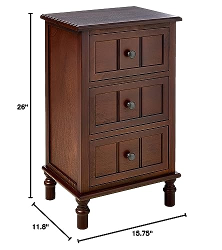 Decor Therapy Simplify Three Drawer Wood Accent Cabinet Side Table, 11.8 In X 15.75 In X 26 In, Walnut #TOP2