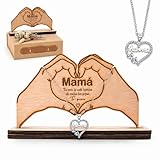 Miss Wichy Collar Mamá Plata con Caja Madera Tallada Láser Incluye Dedicatoria Soporte Joyero Regalo Emotivo Día de la Madre Mujer Elegante Detalle Original Corazón Amor Hija Joyería Sentimental