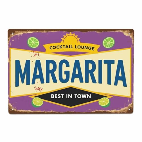 AOYEGO Margarita Tin Sign,Cocktail Lounge Best in Town Vintage Metal Tin Signs for Cafes Bars Pubs Shop Wall Decorative Funny Retro Signs for Men Women 8x12 Inch