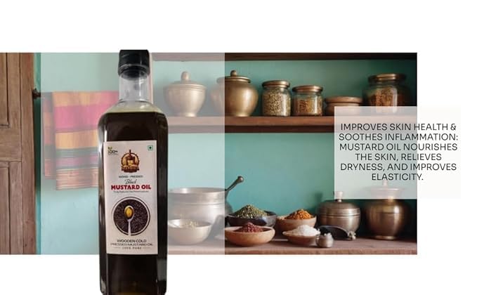 Image of SARV MATRIKAA Pure Organic Wood Pressed Black Mustard Oil-1 Litre | 100% Natural & Unrefined | Cooking, Skin & Hair Care | Ideal for Heart Health, Digestion & Pain Relief