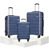 KEYTANG Leichtes, erweiterbares Hartschalengepäck, Spinnrollen, Koffer mit TSA-Schloss, 3-teiliges Gepäck-Set, Marineblau, 555-3PCS, Leichte, ausziehbare Hartschalenrollen, Gepäckkoffer mit
