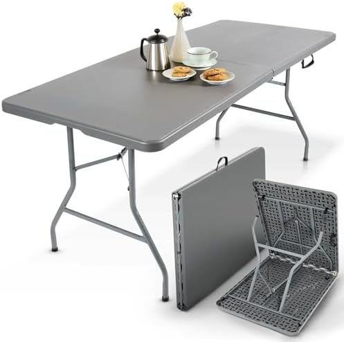 Arebos Klapptisch Anthrazit Gartentisch Klappbar | Garten Terrasse | 182x74 cm Wetterfest Outdoor | Buffettisch 8 Personen Campingtisch | Partytisch mit Tragegriff