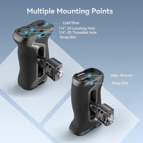 Image of SmallRig Side Handle with (1 /4 inch & 3 /8 inch) Two-in-One Locating Screw, Stretchable Mounting Point, Ergonomic Handgrip with 36mm Up /Down Adjustable, Left /Right Hand Universal