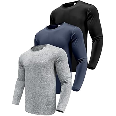 Men's 3 Pack Performance Long Sleeve T-Shirts, UPF 50+ Sun Protection Shirts, Athletic Workout Shirts for Running Black/Navy/HGrey-3P03-L Cover