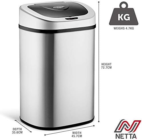 NETTA 80L Kitchen Recycling Sensor Bin  Large Touch-Free Automatic Motion Sensor Waste Rubbish Bin, Dustbin, Trash Can  Stainless Steel Finish  80 Litre  Silver