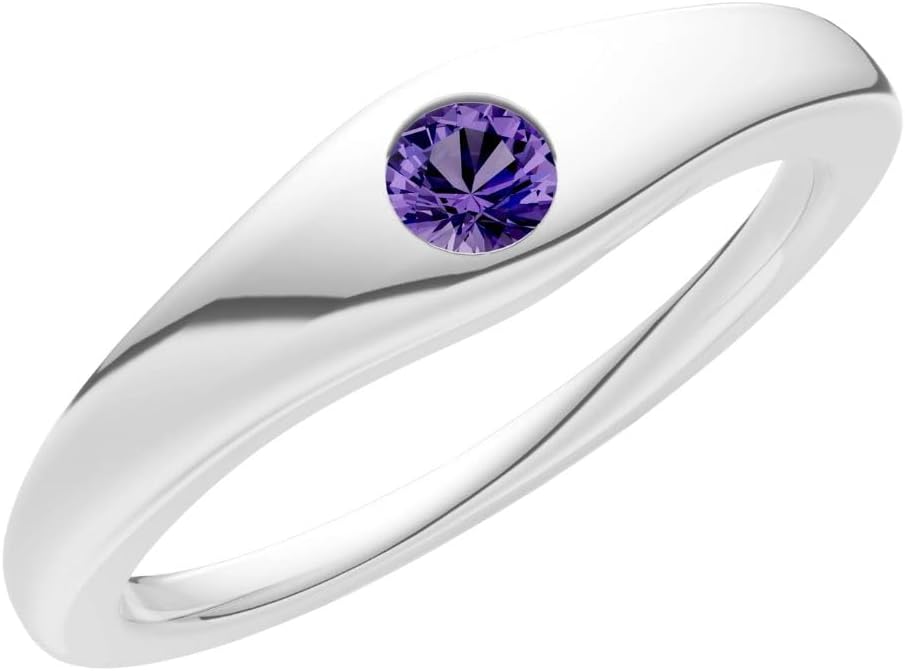PEORA Round Cut Amethyst Dome Band Available in Solid 10K, 14K or 18K Ring – White, Yellow or Rose Gold