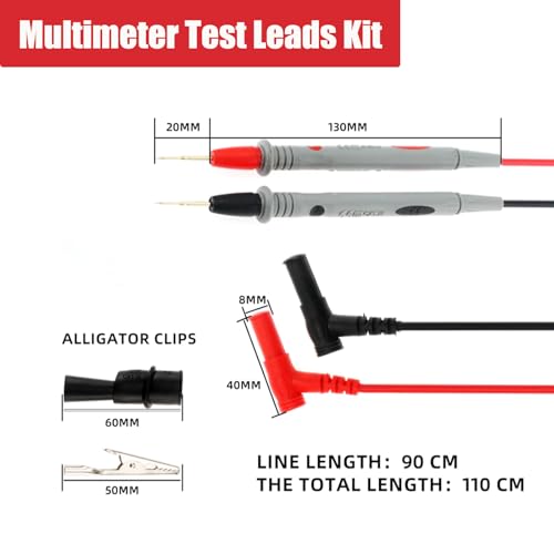AEDIKO 2 Sets Multimeter Test Leads Kit Banana Plug with Push On Alligator Clips Precision Sharp Probes 1000V 20A Digital Electrical Test Probes