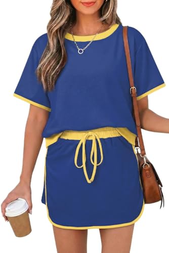 Opemiby Fashion Summer Two Piece Set Crewneck Tshirt and Short