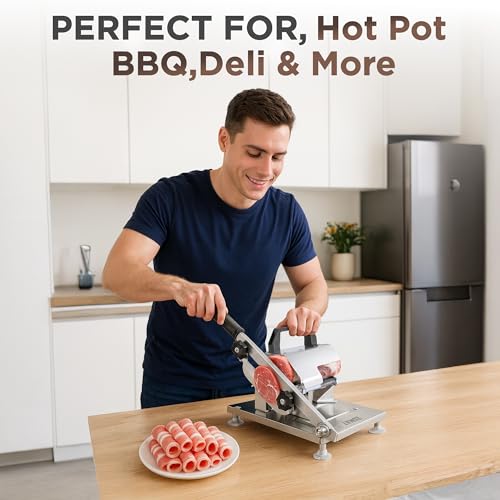 ZOMAT Manual Meat Slicer for Frozen & Semi-Frozen Meat, Stainless Steel Adjustable Beef Cutter for Home Kitchen, Heavy Duty Hand Slicer with Extra Blade for Hot Pot, BBQ & Deli by ZOMAT - Image 5
