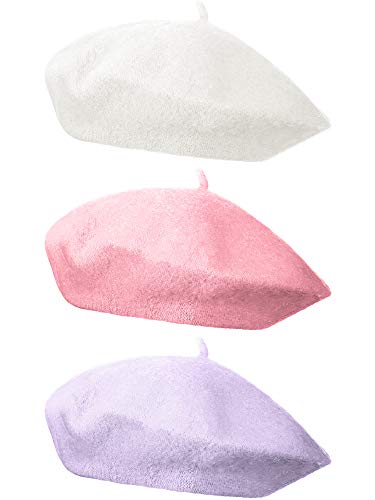 3 Pieces Beret Hat French Style Beanie Cap Solid Color Winter Hat for Women and Girls Casual Use