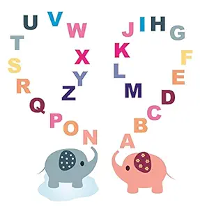 Asmi Collections PVC Wall Stickers Cute Elephants with Alphabets for Kids