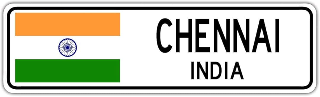 Yelacecca Chennai, India Street Sign Indian Flag City Country Road Wall Gift Street Sign 4x16 inches