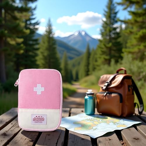 Image of 1 Pack First Aid Bag Empty, Empty First Aid Pouch, Mini Portable Medical Bag for Outdoor Camping Hiking Traveling Emergency Bag (Pink - Small) Sports and Outdoors