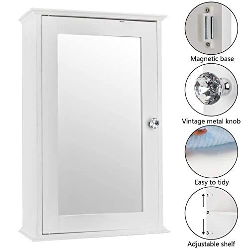 3 Tier Bathroom Wall Mount Medicine Cabinet w/Adjustable Shelves & Single Mirror - Thumbnail 4