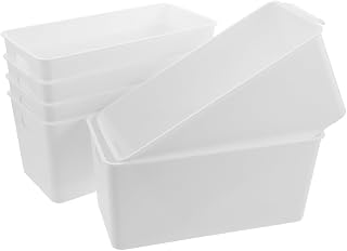 Plastic Stackable Storage Bins 6 Pack with Handles White