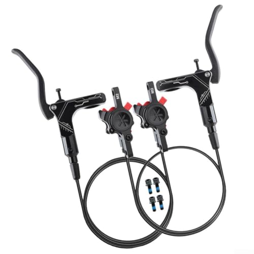 Hydraulic Disc Brake Set Double Piston for Mountain Bike CNC Alloy Caliper with 800mm Front 1450mm Rear Hose Black Finish(black)
