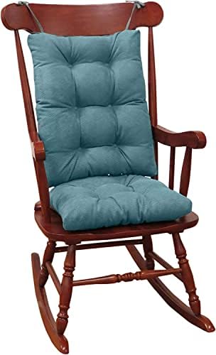 Klear Vu Omega Non-Slip Rocking Chair Cushion Thick Padding and Tufted Design, Includes Seat Pad & Back Pillow with Ties for Living Room Rocker, 17x17 Inches, 2 Piece Set, Marine