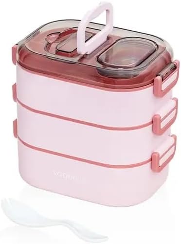 Beslenme Kutusu 3 Katlı Paslanmaz Çelik - 1450ml Yeni Nesil Sefer Tası (Pembe)