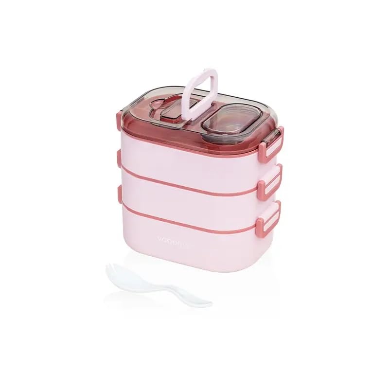 3 Katlı Paslanmaz Çelik Beslenme Kutusu 1450 ml, Pembe