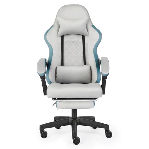 NEW LEADER Silla Gaming con Reposapiés y Soporte Lumbar, Silla Er...
