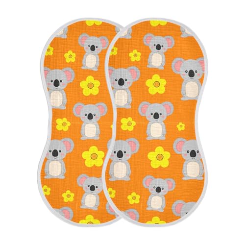Cartoon Koala Flowers Orange Baby Burp Cloths Absorbent Cotton Burp Cloths Rags Burping Clothes for Babies Burp Cloth Baby Bibs Washcloths for Baby Boy Girl Wipes 22x11IN,2 Pack
