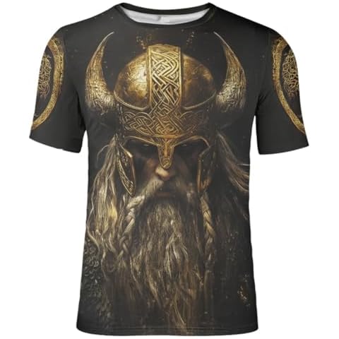 GLUDEAR Men's Vikings T Shirt Tops Novelty 3D Print Norse Mythology Pullover Tee,Viking Cool Golden Warrior,2XL Cover