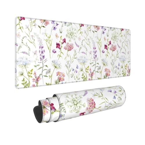 Image of Floral Large Gaming Mouse Pad, Extended Flower Mousepad, Big Long Non-Slip Mouse Mat for Keyboard, Computer for Office, 31.5 * 11.8 in