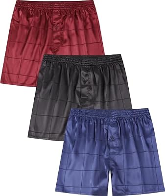 Jveyvth Men's Satin Boxers - Silky Soft Boxer Shorts with Button Fly – Ideal Sleep & Lounge Shorts