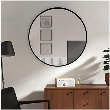 Beauty4U Large Round Mirrors 60cm Glass, Black Metal Framed HD Wall Mirror for Vanity, Bathroom, Bedroom or Living Room