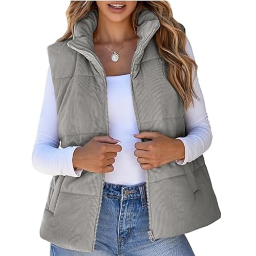 Chaleco acolchado de pana mujer con cuello alto y acabados premium