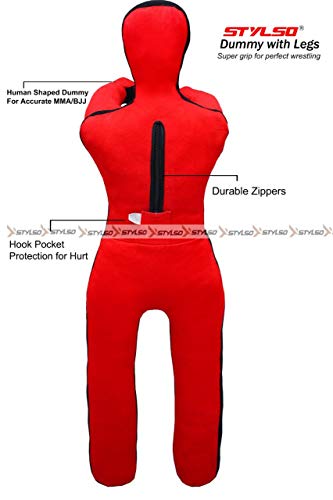 Stylso Wrestling Dummy Grappling Dummies - Bjj Dummy Judo Karate Jiu Jitsu Practice Dummy - Un-Filled (Red, 6Ft / 72 Inches) #TOP7