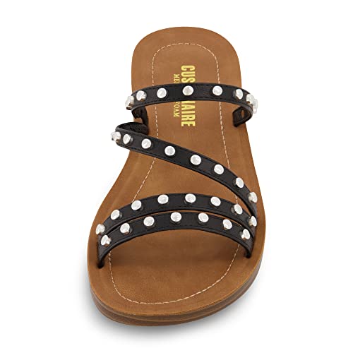 CUSHIONAIRE Andrea Strappy Women’s Sandals, Comfortable Studded Flat Slides for Women with Cushioned Footbed3