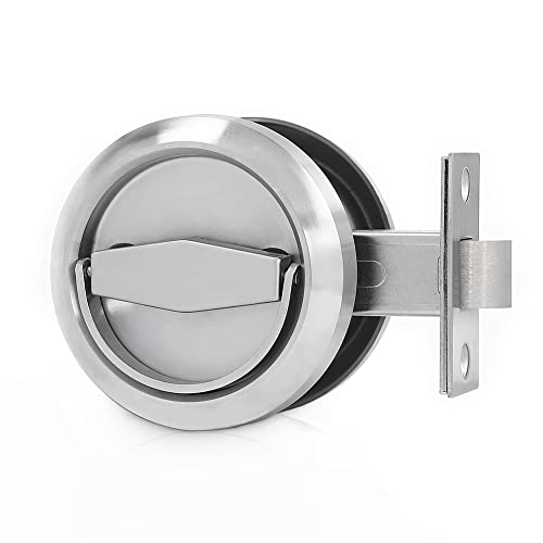 NAIERDI 304 Stainless Steel Keyless Pocket Door Lock, Corridor Sliding Door Lock, Hidden Recessed Cup Install, Door Handles, Brushed Silver by NAIERDI - Used condition - US$11.61